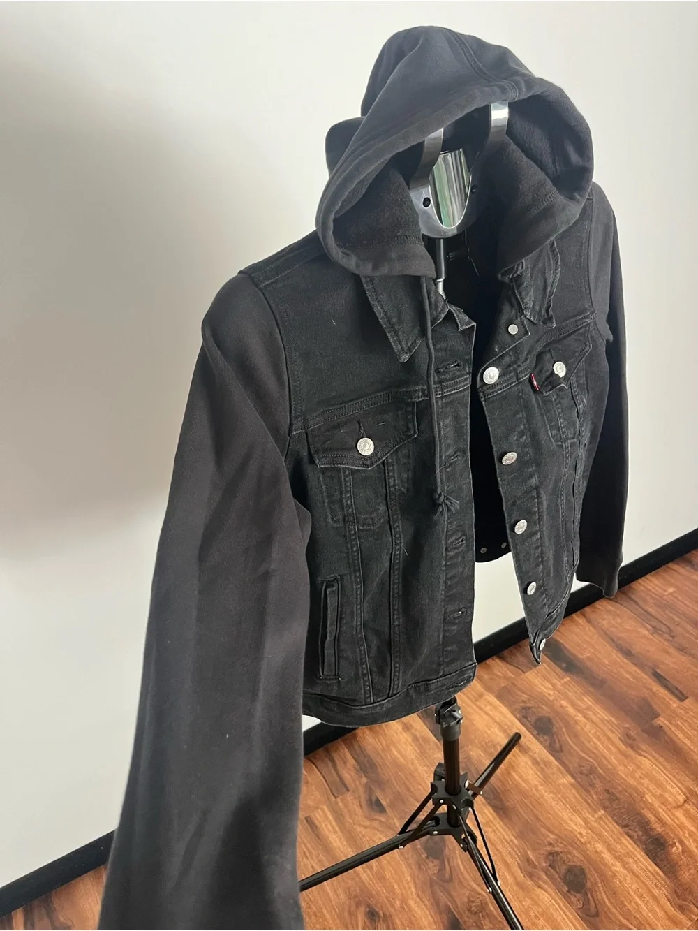 Levi's Black Hooded Denim Trucker Jacket